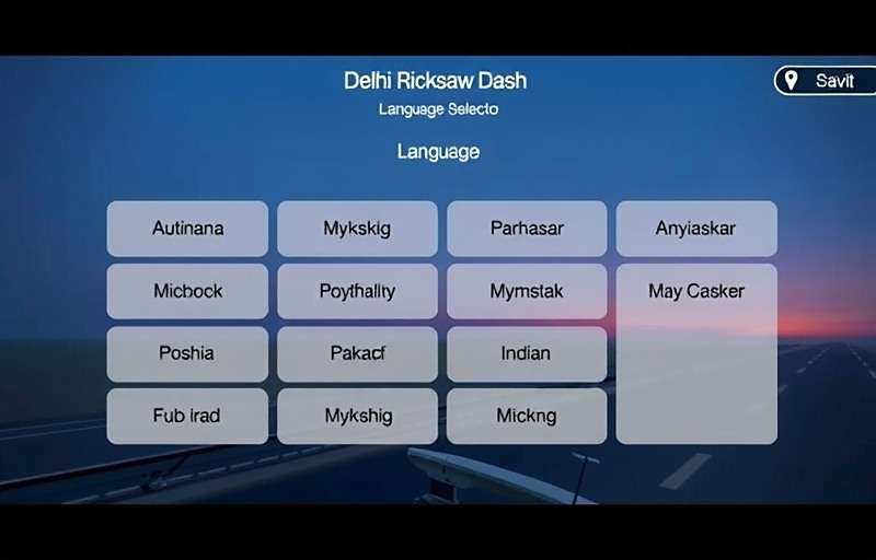 Delhi Rickshaw Dash Language Options Delhi Rickshaw Dash language selection screen showing various Indian language options